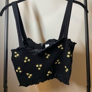 F21 Flower Black Tank Top Scrunchie Crop Top -S
